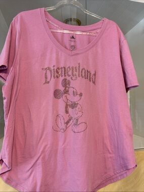 Disney Disneyland "EARidescent" Pink Rhinestone V-Neck T-Shirt, an authenticity